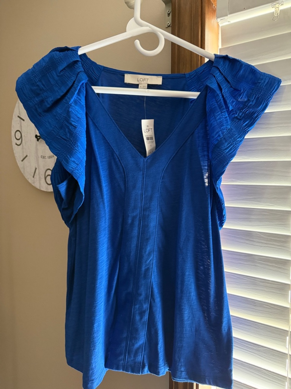 LOFT Royal Blue V-Neck Flutter Sleeve Blouse